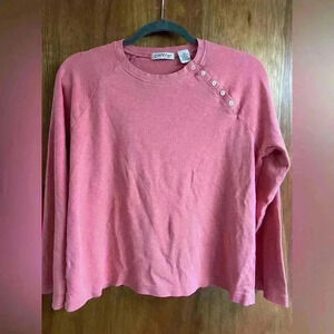 Orvis 100% Cotton Button Detail Pink lightweight sweater M